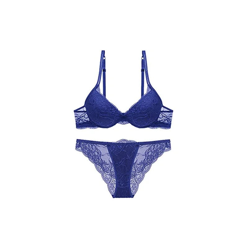 SHEKINI Push up Reggiseno Donna con Ferretto Reggiseno Sexy Pois Reggiseno per T-Shirt in Pizzo Intera in Pizzo Floreale con Spalline Tegolabili,Pacco da 2