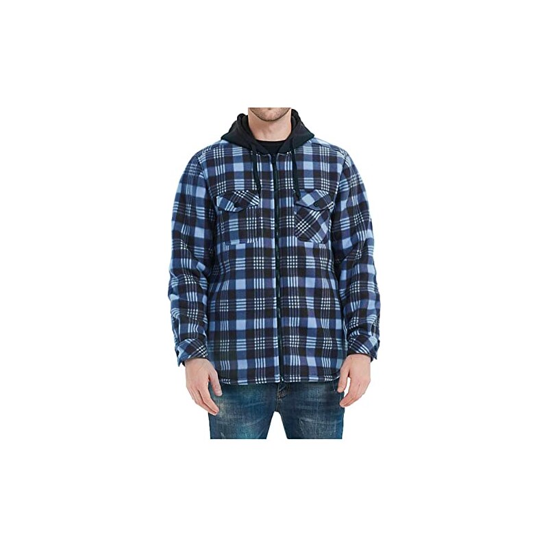 Giacca Camicia Di Flanella PODOLIXIA Con Cappuccio E Fodera - Invernale, A Quadri, Chiusura Lampo, Taglie Fino A 9XL