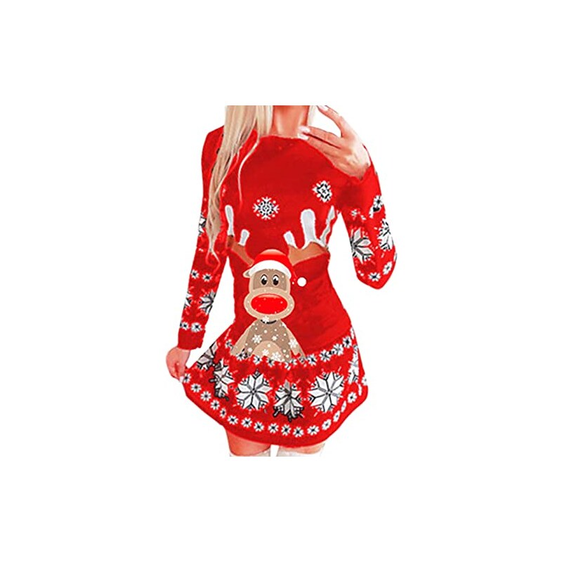 Vestito Maglione Natalizio Donna | Maniche Corte, Stampa Festiva, Stile Retrò Anni '50 | Per Feste, Serate, Compleanni