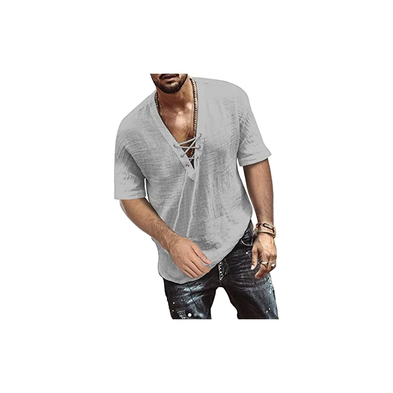 Camicie Casual Da Uomo A Maniche Corte Estive A Maniche Corte Camicia Hippie Estiva Da Spiaggia Camicia Hippie Da Uomo Maglietta Morbida Per Tutti I Giorni 4 Camicie XLT Per Uomo Camicie - Foto 6