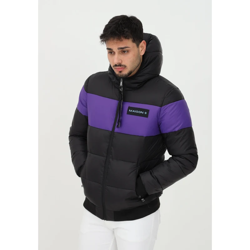 MAISON PARIS Piumino da uomo nero M9P con cappuccio fisso e chiusura zip  a scomparsa