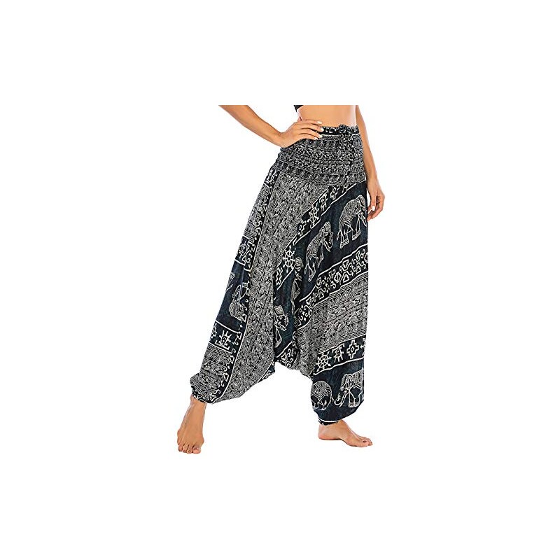 Nuofengkudu Vintage bedrukte lange uitlopende broek voor dames, hoge taille, rekbare wijde pijpen, yogabroek, goud, L extra lang