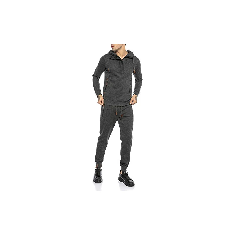 Tute da uomo 2 pezzi manica lunga atletica pullover felpa con cappuccio e jogger tuta set autunno inverno casual abiti sportivi, C # Rosso, L