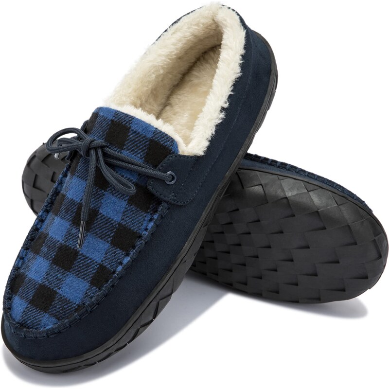 Pantofole Dunlop Uomo Quadretti Tartan – Pile Caldo, Suola Antiscivolo – Slip On