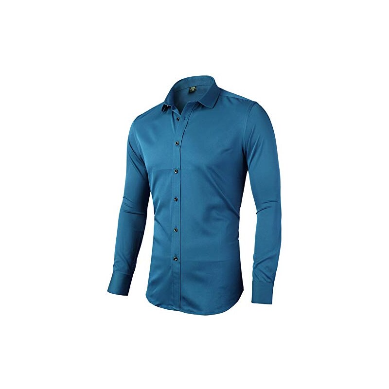 Generico Camicia Uomo Formal Cerimonia Manica Lunga Elegante Slim Fit Classica Ufficio Business Cotone No Stiro Casual Colletto Regular Tasca con Bottoni Facile da Lavare
