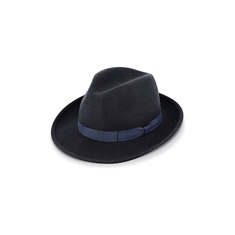 Fedora In Lana Bruno Capelo Con Fascia Raso - Cappello Uomo Nuovo
