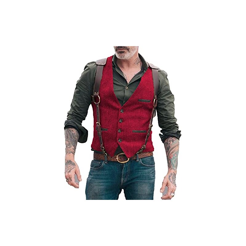 Gilet In Tweed Uomo, Spina Di Pesce Vintage, Matrimonio, Caccia, Lana, Gessato