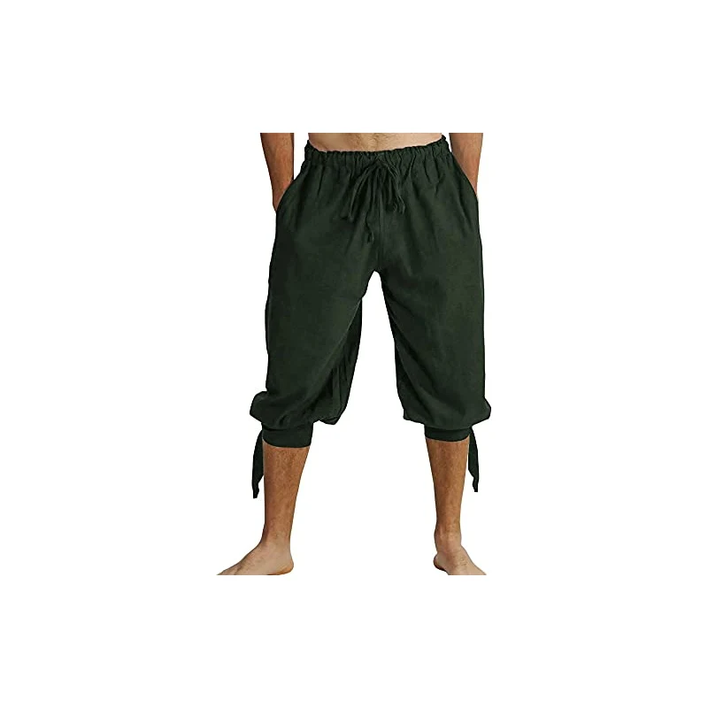 Take Idea Pantaloni medievali da uomo con lacci, pantaloni da pirata, cosplay, costume vichingo, per il tempo libero, steampunk, pantaloni sportivi in tinta unita, con cinturino elastico in vita