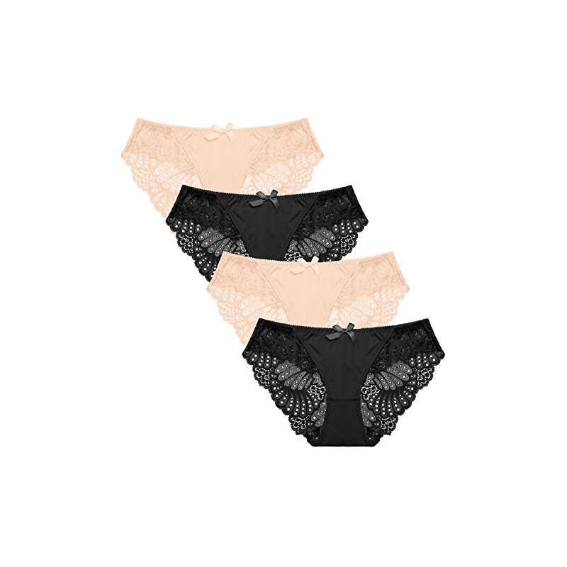 Confezione 5 Mutande Donna In Cotone E Pizzo Nero Taglia XL - Slip Bikini Brasiliani A Vita Bassi, Traspiranti, Ipoallergenici - 4