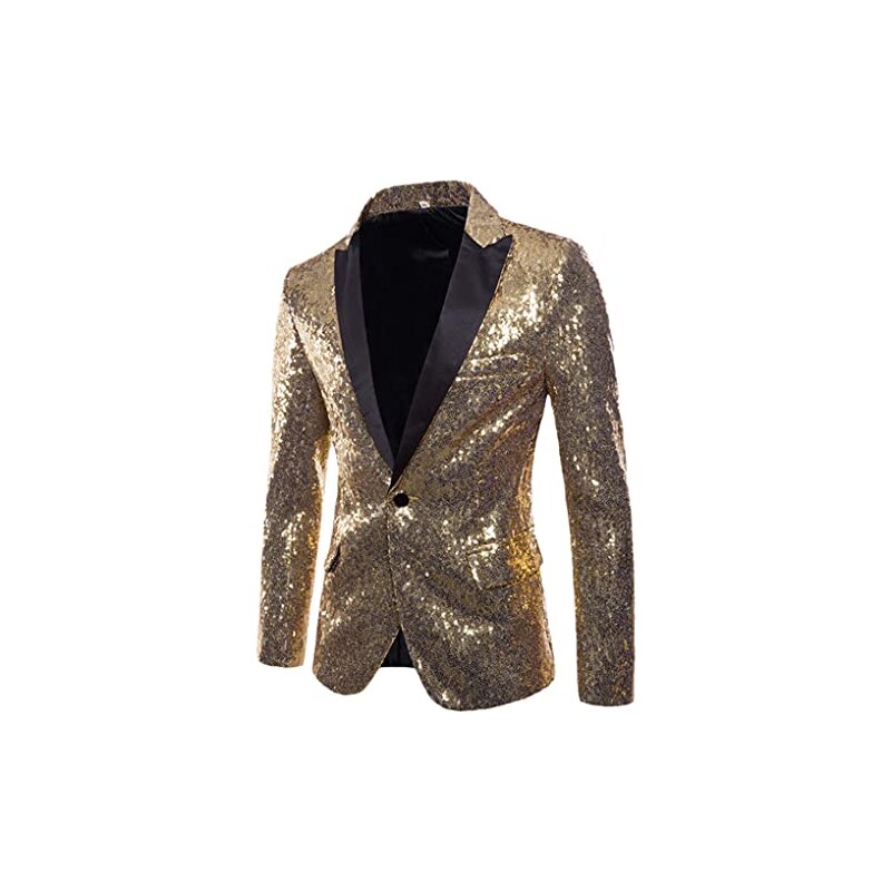 Giacca da uomo con paillettes luccicanti blazer slim fit, cappotto da sposa, a maniche lunghe, per lo sport, da uomo, per feste, per la persistenza, bianco, XXL