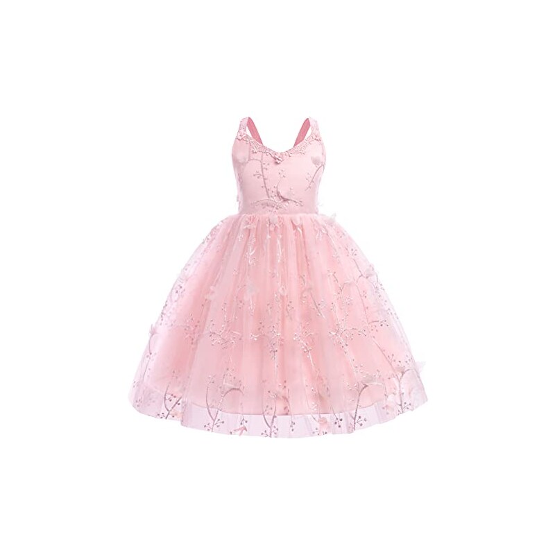 FYMNSI Vestito da bambina a maniche lunghe con fascia per il 1° compleanno, con farfalla, vestito per feste, Blu, 6-9 Mesi
