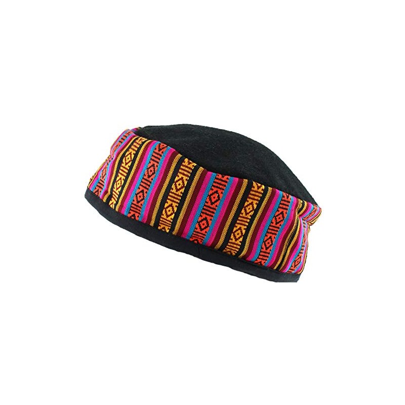 Siesta Wool Blend Smoking Hat / Thinking Cap - Colorful Patterned Side, Sizes M & L