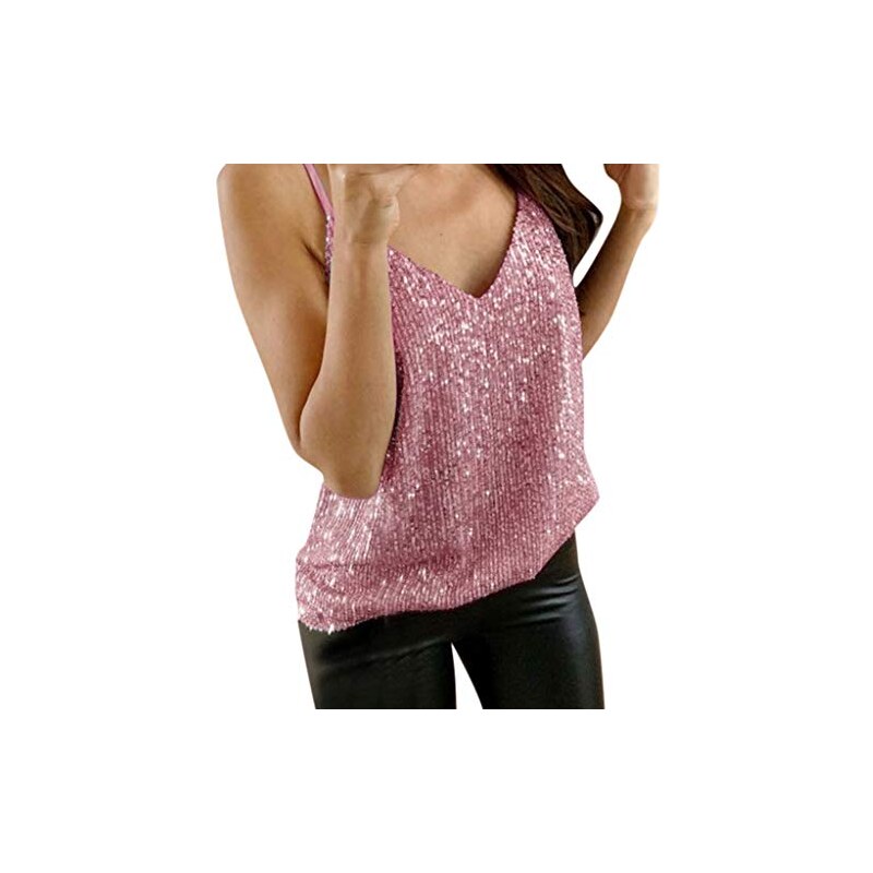 DAY8 Donna DAY8 Top Donna Elegante Sexy Con Paillettes Gilet Canottiera - Foto 6