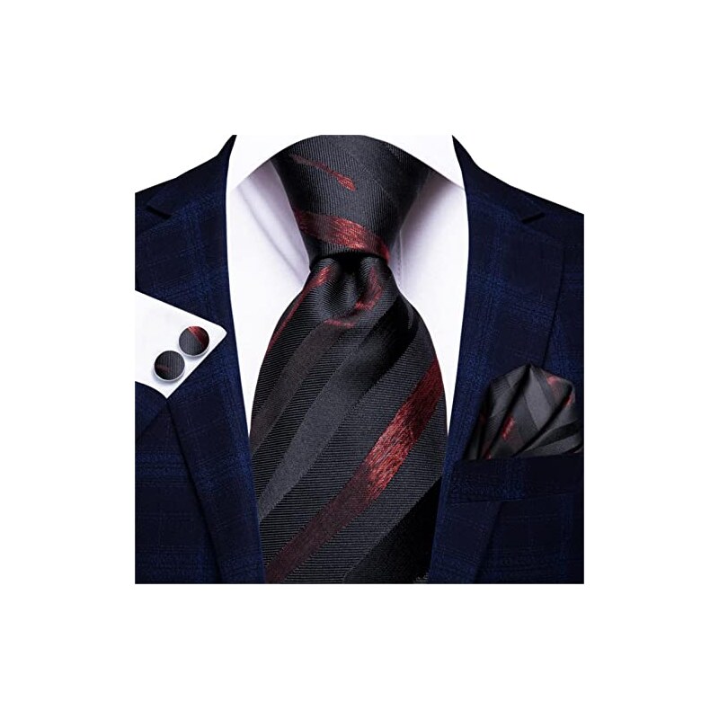 Cravatta Uomo S&amp;W A Righe Blu Navy E Giallo Dorato - Con Fazzoletto Da Taschino Abbinato