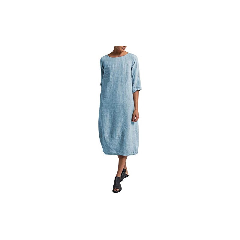 Aibayleef Donna Abito Lino Estivi Vestiti Lungo Manica Tre Quarti Oversize Elegante Abiti Lunghe