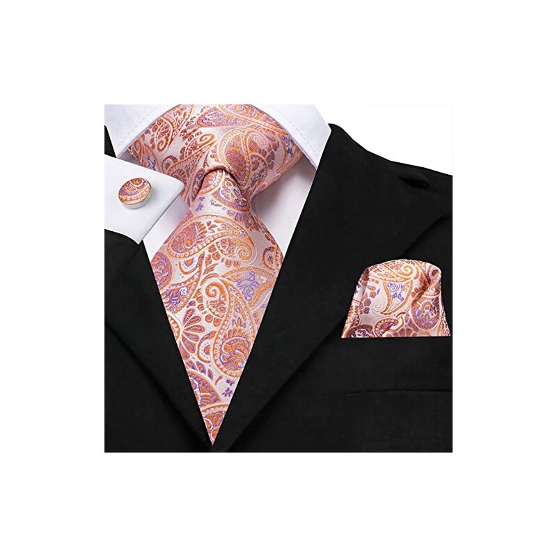 Cravatta da uomo regalo Cravatta da sposa in seta paisley a righe nere dorate di lusso per uomo DiBanGu Designer Hanky Gemelli Set di cravatte di moda  200000297