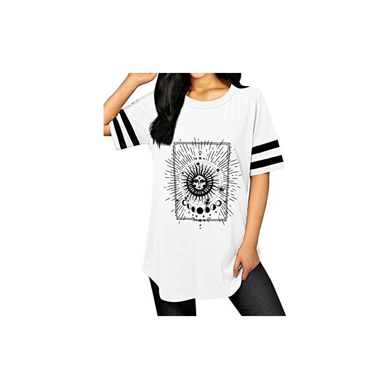 VONDA Maglietta Donna a Maniche Corte Baseball T-Shirt Grafica Camicetta  Casuale Dd01-Bianco M 