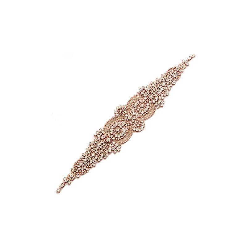 Selene Ferro su abito da sposa con strass fascia di cristallo applique Bling accenti per abiti formali abito da sera cintura 1 pc, Oro rosa, Taglia unica