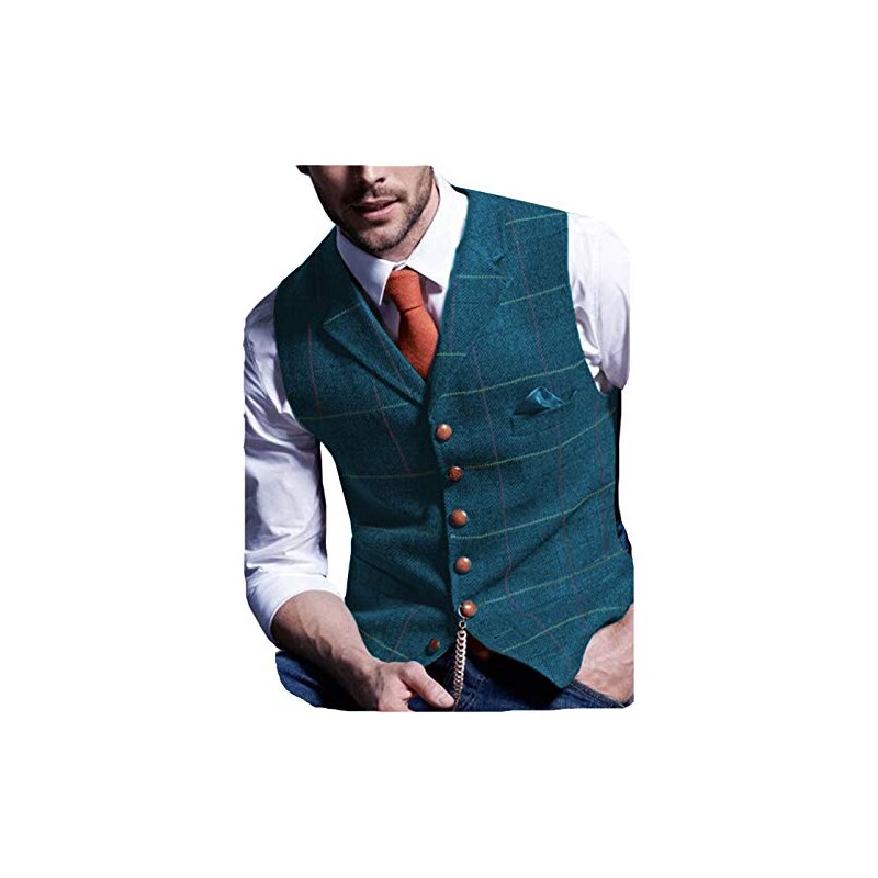 Gilet Costume Homme En Tweed Laine – Col V, Style Vintage Pour Mariage Ou Bureau