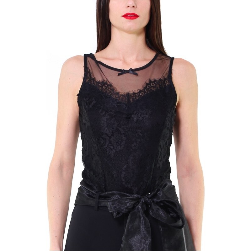Rinascimento BODY IN TESSUTO DI PIZZO E TULLE, NERO