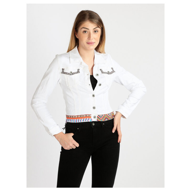 Solada Giacca Donna In Jeans Con Ricami Bianco Taglia L