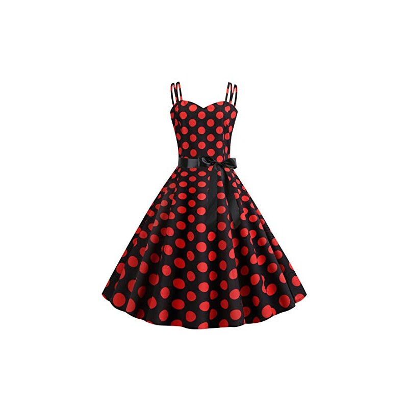 FYMNSI Femmes Vintage Rétro Imprimée à Pois Mi Longue