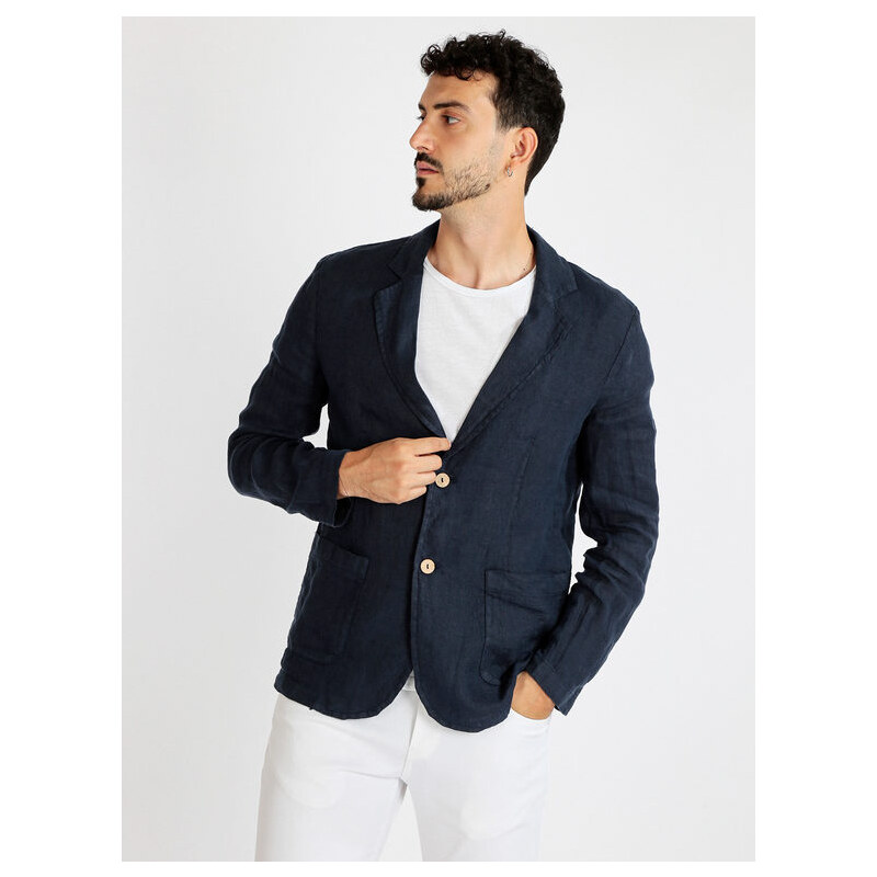 GIACCA BLAZER UOMO DI LINO SLIM FIT NERO CASUAL ELEGANTE taglia