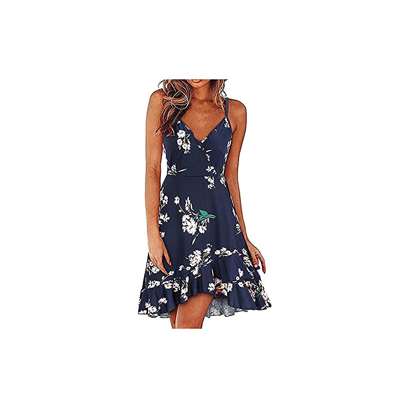 Abito Corto Donna Boho - Scollo A V, Senza Maniche, Sexy Con Volant, Cotone/Poliestere - Foto 9