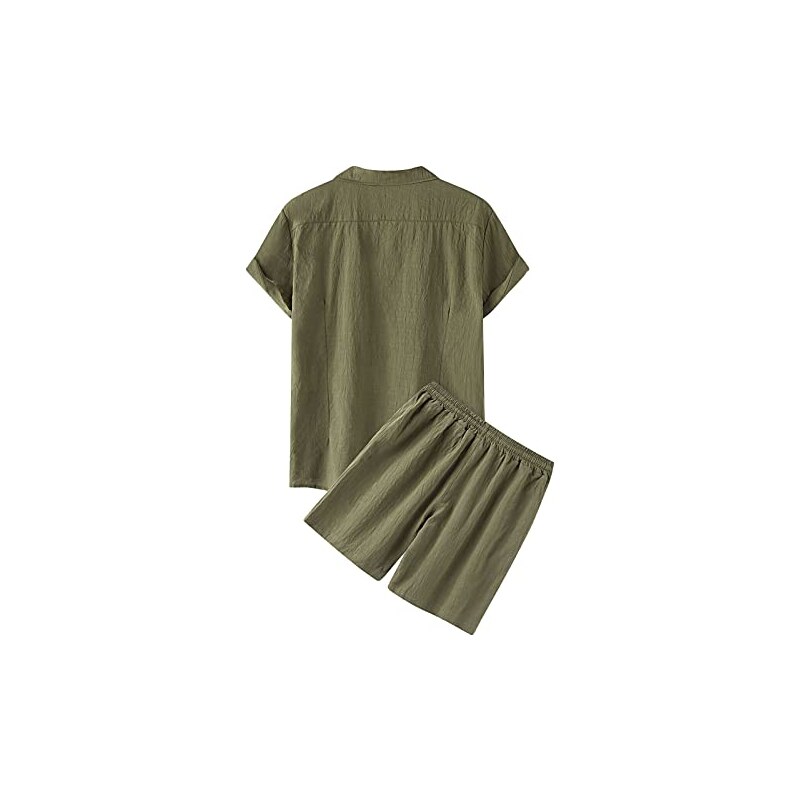 Keerlonno Set Da Uomo In Cotone E Lino Manica Corta E Pantaloni Estivi Completo Invernale Abito Elegante Abiti Da Yoga Casual Da Spiaggia Con Camicia Henley 121130585