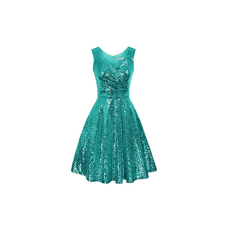 GRACE KARIN Abito Da Festa Ragazza Con Paillettes, Senza Maniche, Girocollo, Morbido A Trapezio Con Cintura, Occasioni Speciali