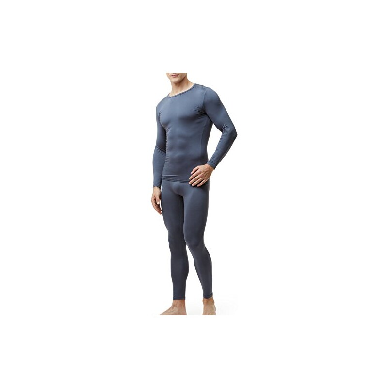 Set Intimo Termico Uomo In Cotone Ed Elastan – Maglia A Maniche Lunghe E Pantaloni, Strato Base Caldo Per Sci E Inverno, Nero/Grigio/Blu