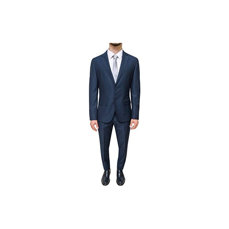 Abito Uomo Elegante Blu A Quadri - Completo Due Bottoni Slim Fit, Perfetto Per Cerimonie E Occasioni Formali
