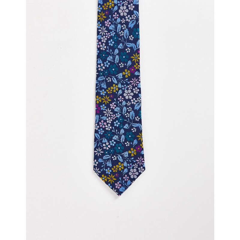 ASOS DESIGN - Cravatta sottile blu navy a fiorellini