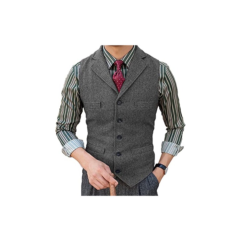 Gilet Uomo Elegante Tweed - Panciotto Smanicato Scollo A V Per Matrimonio E Lavoro
