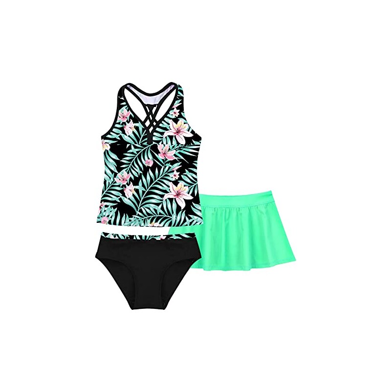 Costume Bagno Bambina 3 Pezzi - Tankini + Pantaloncini + Slip | Poliestere, Multicolore - Foto 3