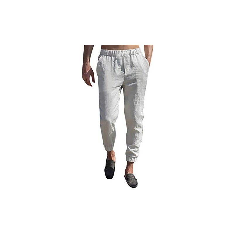 Pantaloni Bianchi Uomo Pantaloni Uomo 100% Lino Estivi Slim Pantalaccio Con Pinces E Elastico In Vita Pantaloni Uomo Lino Made In Italy