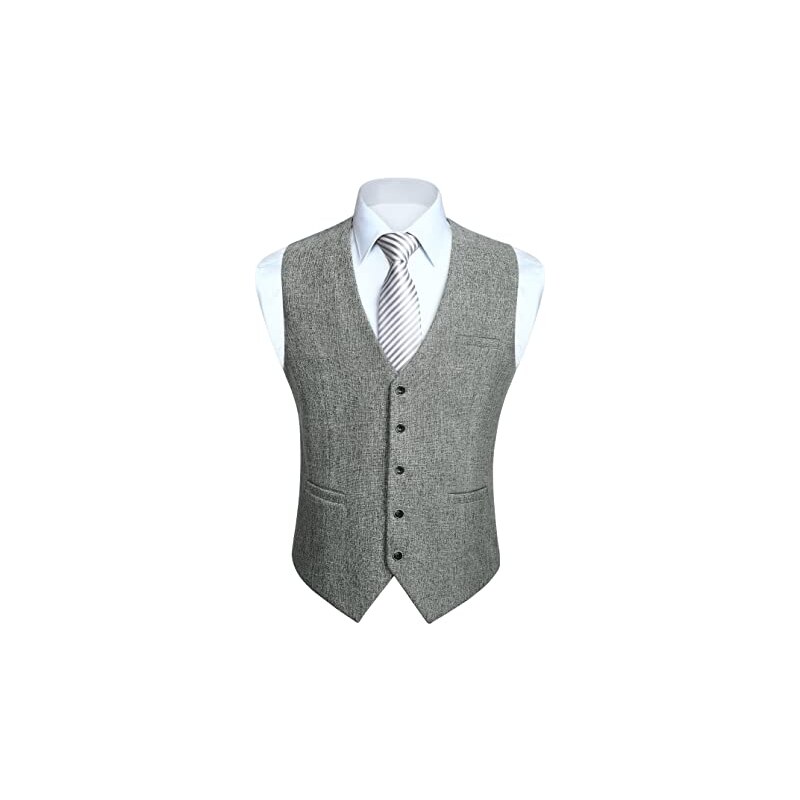 Hisdern Gilet Grigio Chiaro Da Uomo Elegante Classico Tinta Unita
