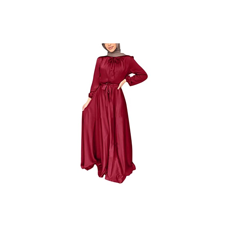 Abito Da Donna Musulmano Abito Chemisier Collare In Piedi Stampato Islamico Abito A Tunica Abito Lungo Dubai Medio Oriente A Copertura Totale Abito
