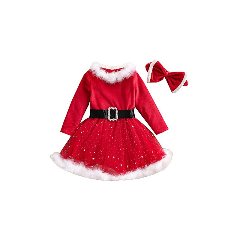 Siyova Abito Natale da Bambina Completo Pezzi Abito di Velluto a
