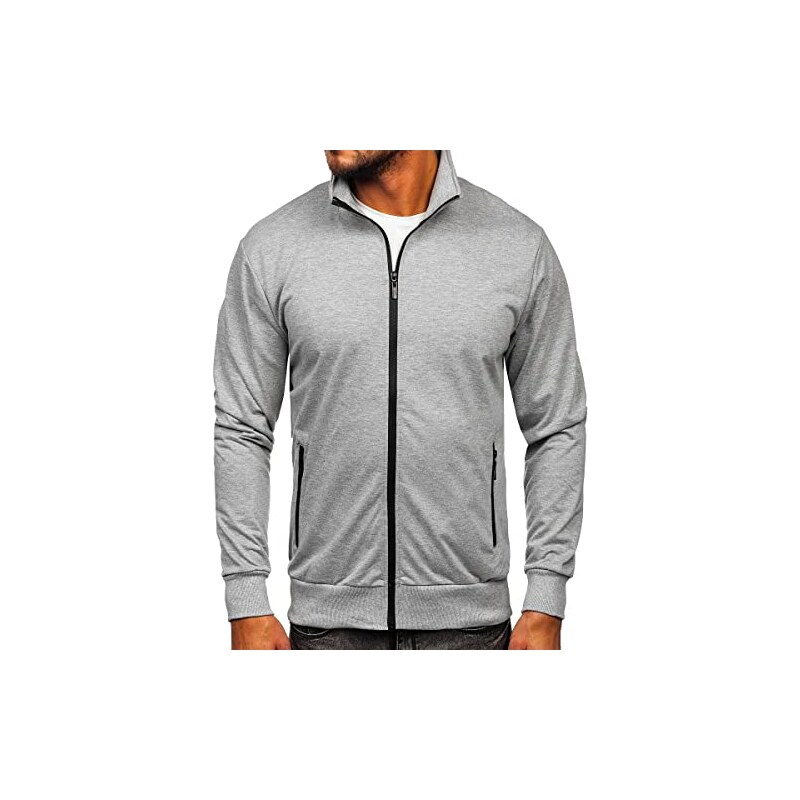 BOLF Uomo Felpa Senza Cappuccio con Stampa con Cerniera a Zip Maglia Manica  Lunga Tempo Libero Sport Fitness Outdoor Basic Casual Style B069 Grigio L 
