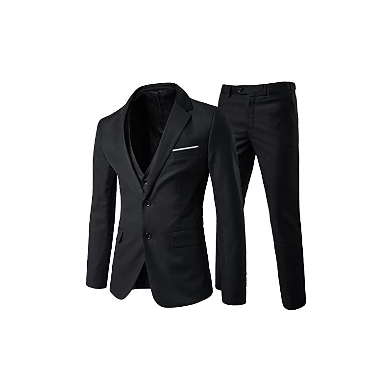 Completo Uomo Slim Fit 2 Pezzi – Blazer Doppiopetto E Pantaloni – Abito Da Cerimonia Per Matrimonio, Lavoro E Ballo – Nero
