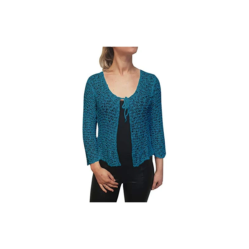 CuLtP Coprispalle da Donna in Pizzo Leggero con Maniche A 3/4, Cardigan Bolero Aperto sul Davanti, Coprispalle all'Uncinetto, Giacca da Sera Bolero con Coprispalle in Maglia Vintage, Blu Scuro,XL