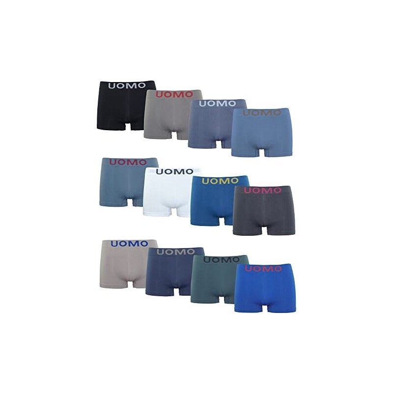 Channo - Boxer in Lycra Seamless Morbidi e Comodi, Confezione da 12 ...