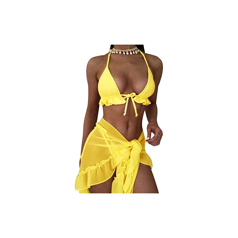 OKYUK - Costume da bagno da donna, a vita alta, con balze e controllo della pancia, con stampa - S