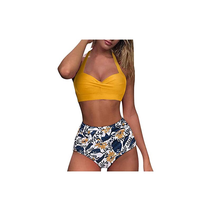 Costume Da Bagno Tankini Floerns Donna - Stampa Tropicale Blu, Due Pezzi