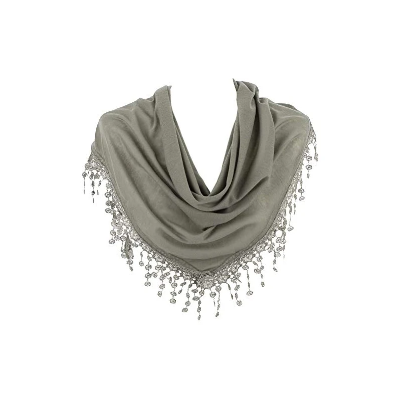 Foulard Triangolare Donna Con Frange In Pizzo - 100% Viscosa, Effetto Seta, Multicolore, Lavabile In Lavatrice - Foto 6