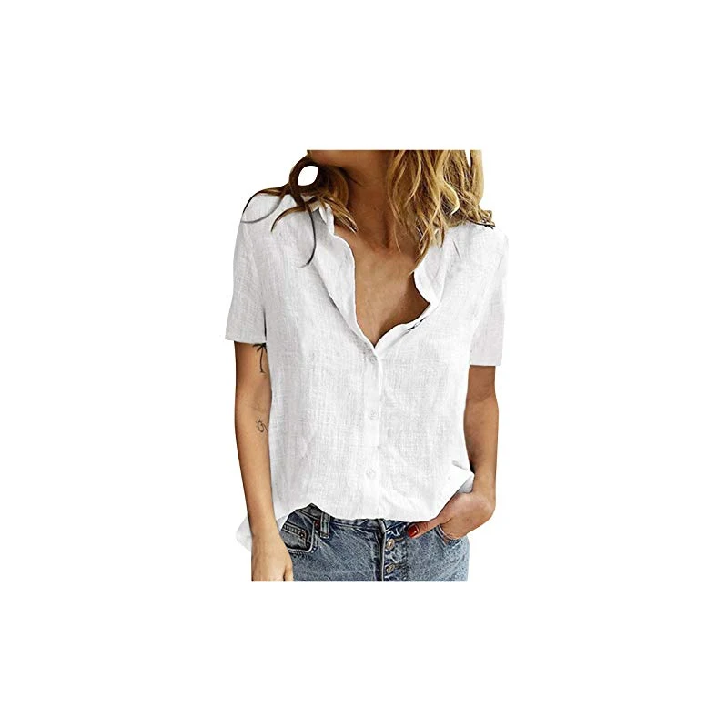Bianstore Camicie Da Donna In Lino Oversize: Top Con Maniche Lunghe, Colletto, Tasche E Orlo Irregolare. Perfetta Per Un Look Casual O Da Ufficio. - 3