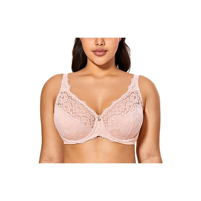 DELIMIRA Reggiseno Balconcino Con Ferretto Taglie Forti – Pizzo Traspirante, Push Up Naturale, Senza Imbottitura, Spalline Regolabili