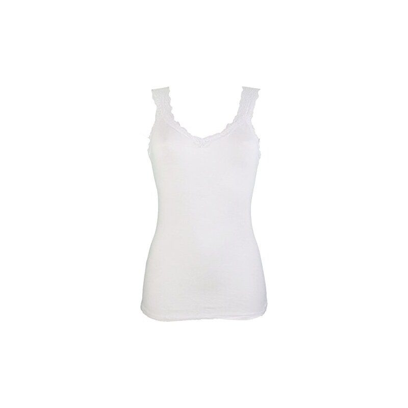 New Look - Top A Canottiera In Pizzo Sangallo Bianco Con Spalline Con Volant Giallo Donna 59466885