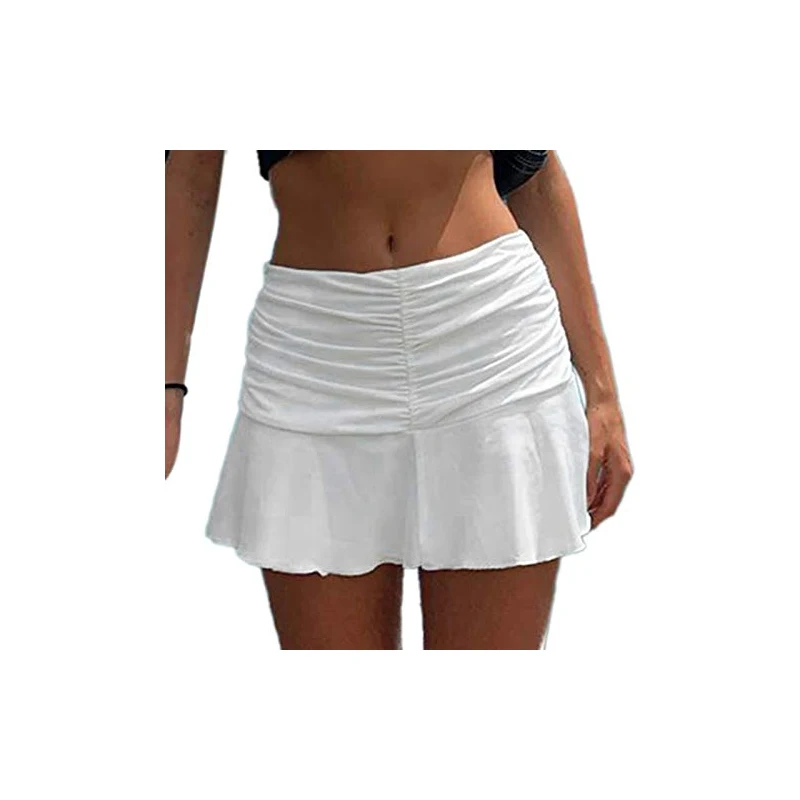 Gonna A Pieghe Vita Alta Donna – Mini Svasata In Tessuto Elasticizzato – Skater Casual Per Scuola, Lavoro, Uscite